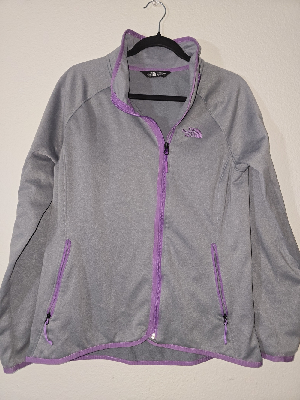 The North Face Women's Gray Fleece Jacket with Purple Trim